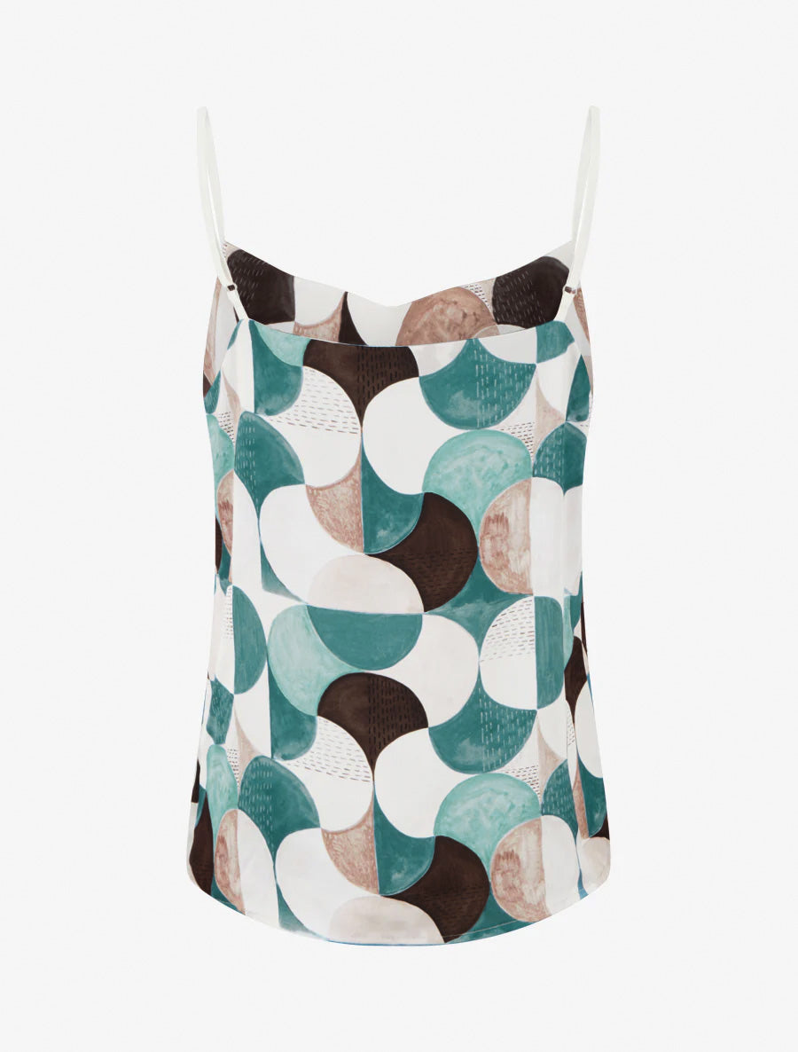 Caraco satinado estampado retro - Azul pato
