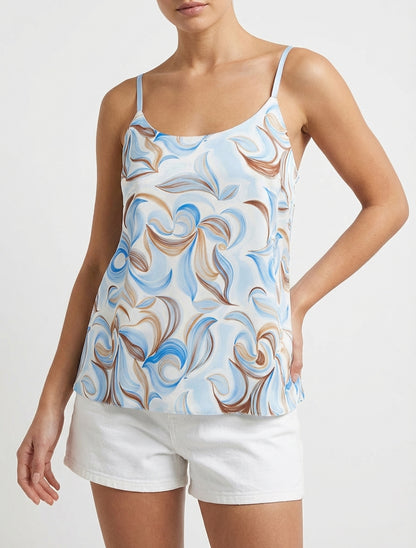 Camisola satinada con estampado de fantasía. - Azul cielo