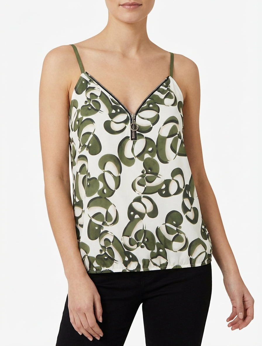 Chaqueta con cremallera y estampado gráfico - Caqui