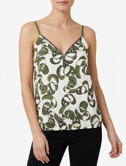 Chaqueta con cremallera y estampado gráfico - Caqui