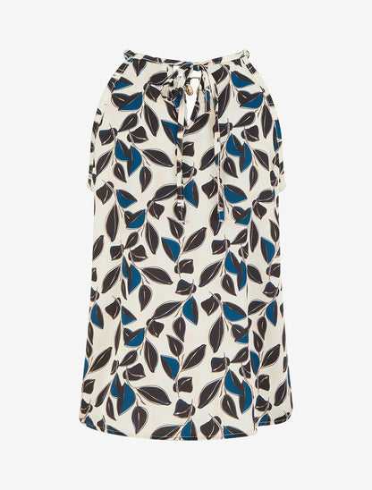 Top satiné sans manches imprimé feuilles - Noir - 2