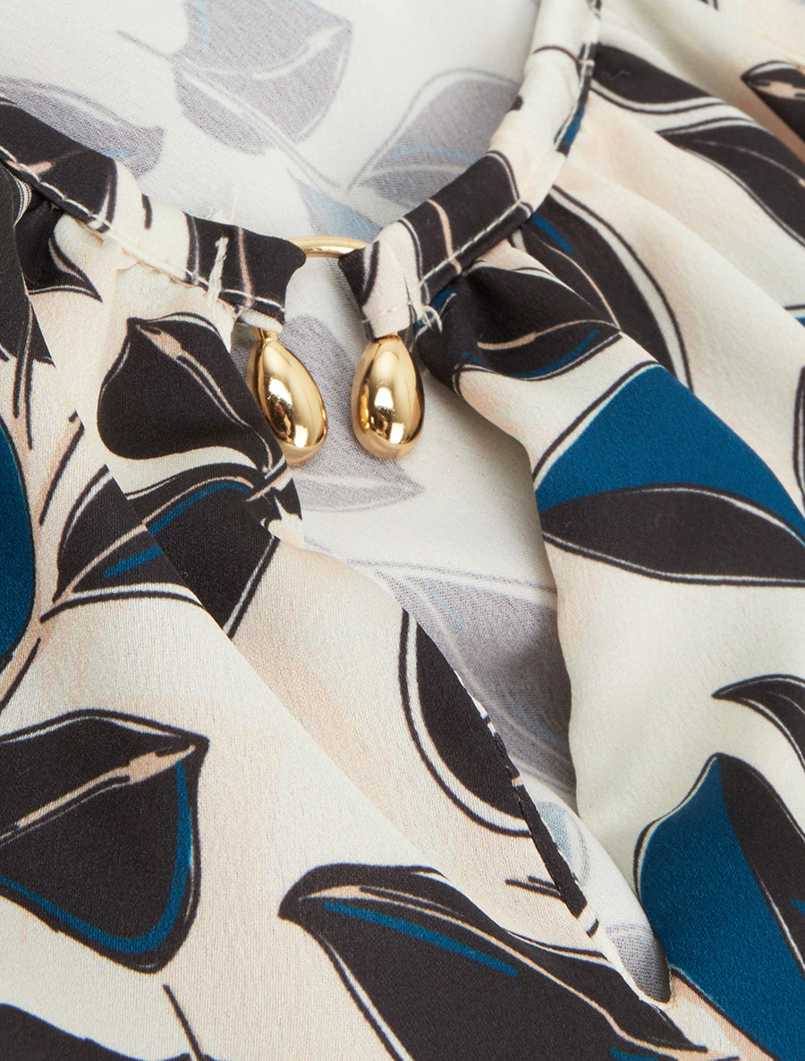 Top satiné sans manches imprimé feuilles - Noir - 3