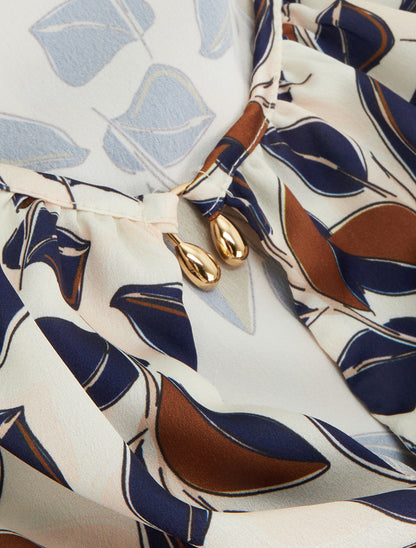 Top satiné sans manches imprimé feuilles - Marine - 3