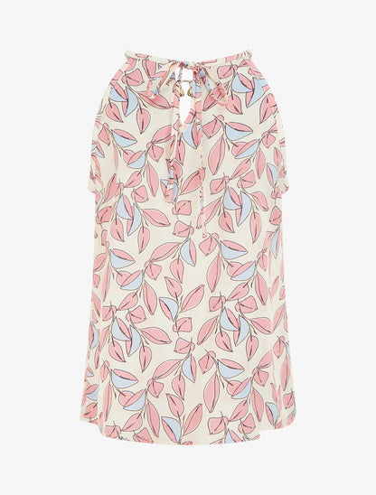 Top satiné sans manches imprimé feuilles - Rose - 2