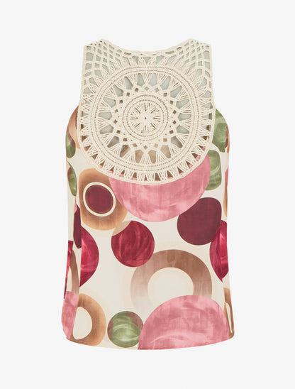 Top imprimé graphique à empiècement en crochet - Rose - 2