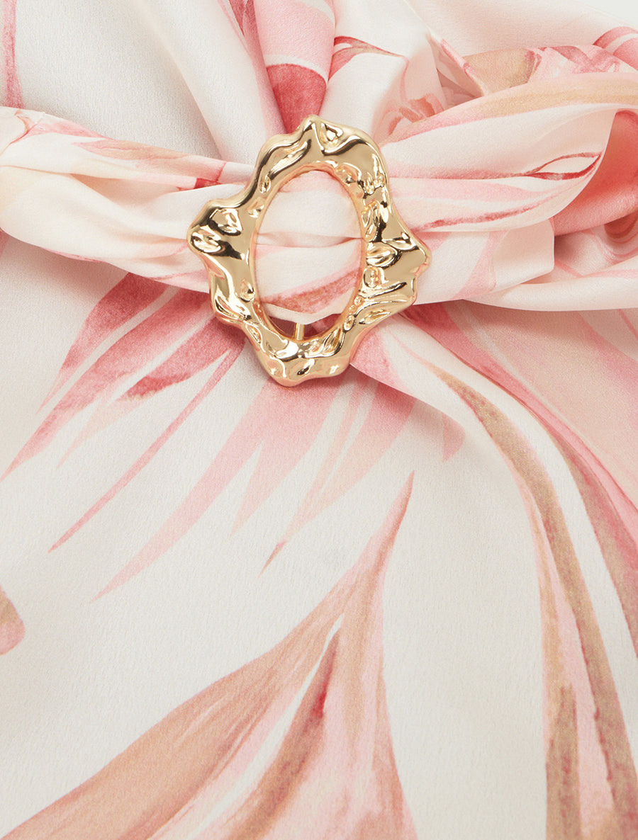 Top satiné imprimé feuilles et bretelle à bijou - Rose - 3