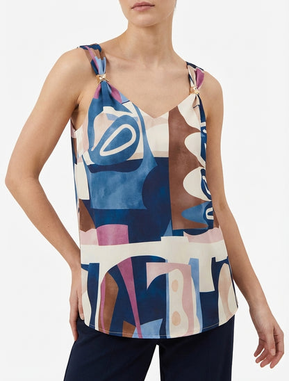 Top derecho estampado gráfico con tirantes de joya - Marine