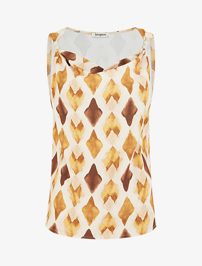 Top imprimé graphique à bretelles perlées - Jaune moutarde - 1