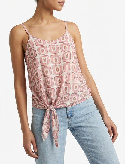 Camiseta sin mangas con estampado gráfico para atar - Rosa