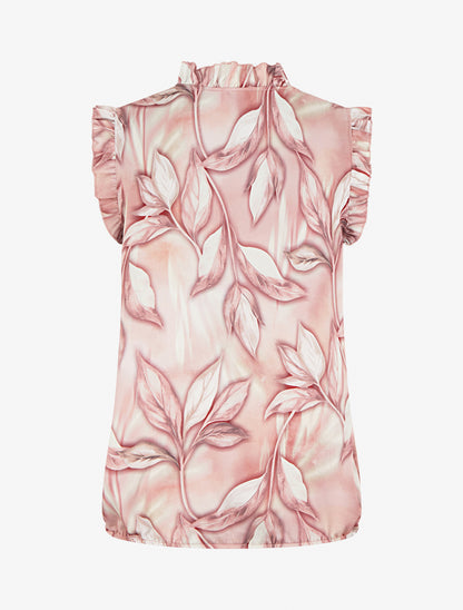Top boule satiné imprimé feuillages - Vieux rose - 2