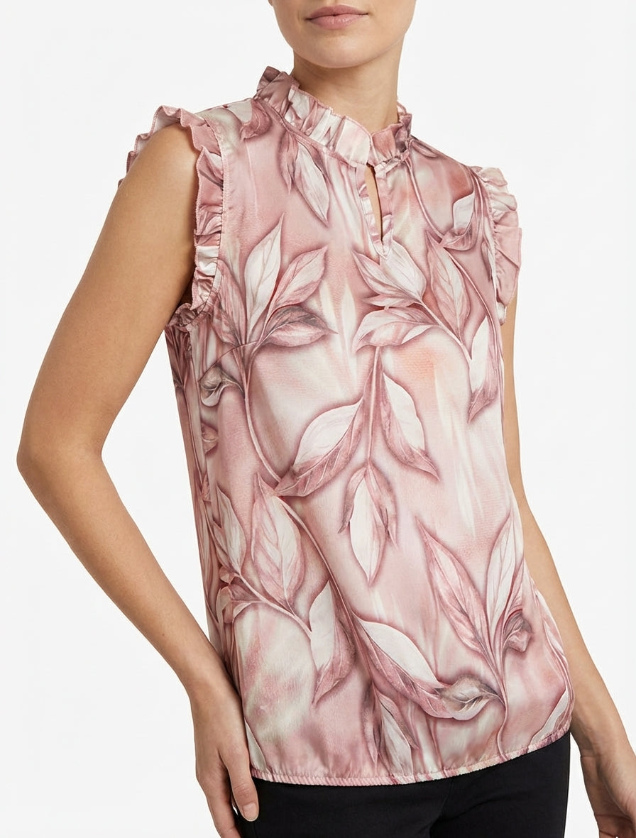 Top de satén estampado con follaje - Rosa viejo