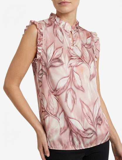 Top de satén estampado con follaje - Rosa viejo