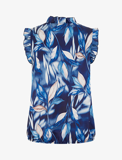 Top boule satiné imprimé feuillages - Marine - 2