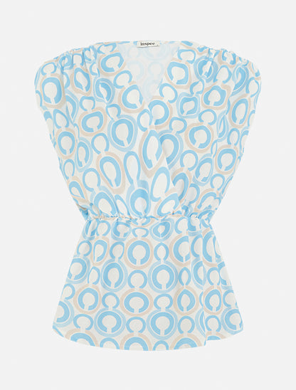 Top cintré sans manches imprimé graphique - Bleu ciel - 1