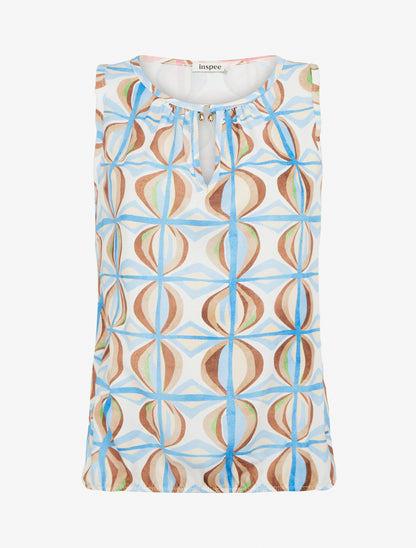 Top boule sans manches imprimé fantaisie - Bleu ciel - 1