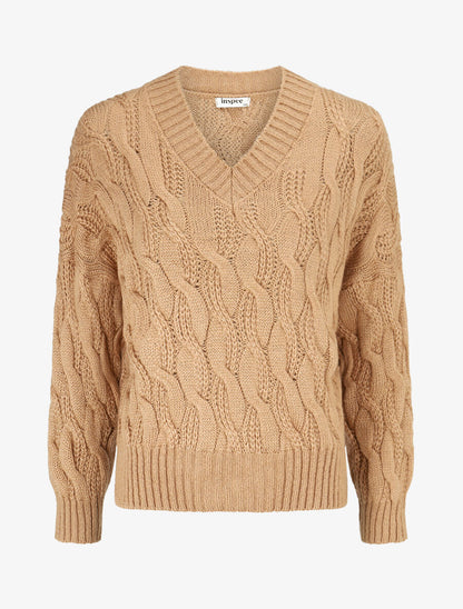 Pull en maille torsadée - Beige - 1