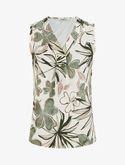 Top droit sans manches imprimé hibiscus - Kaki - 1