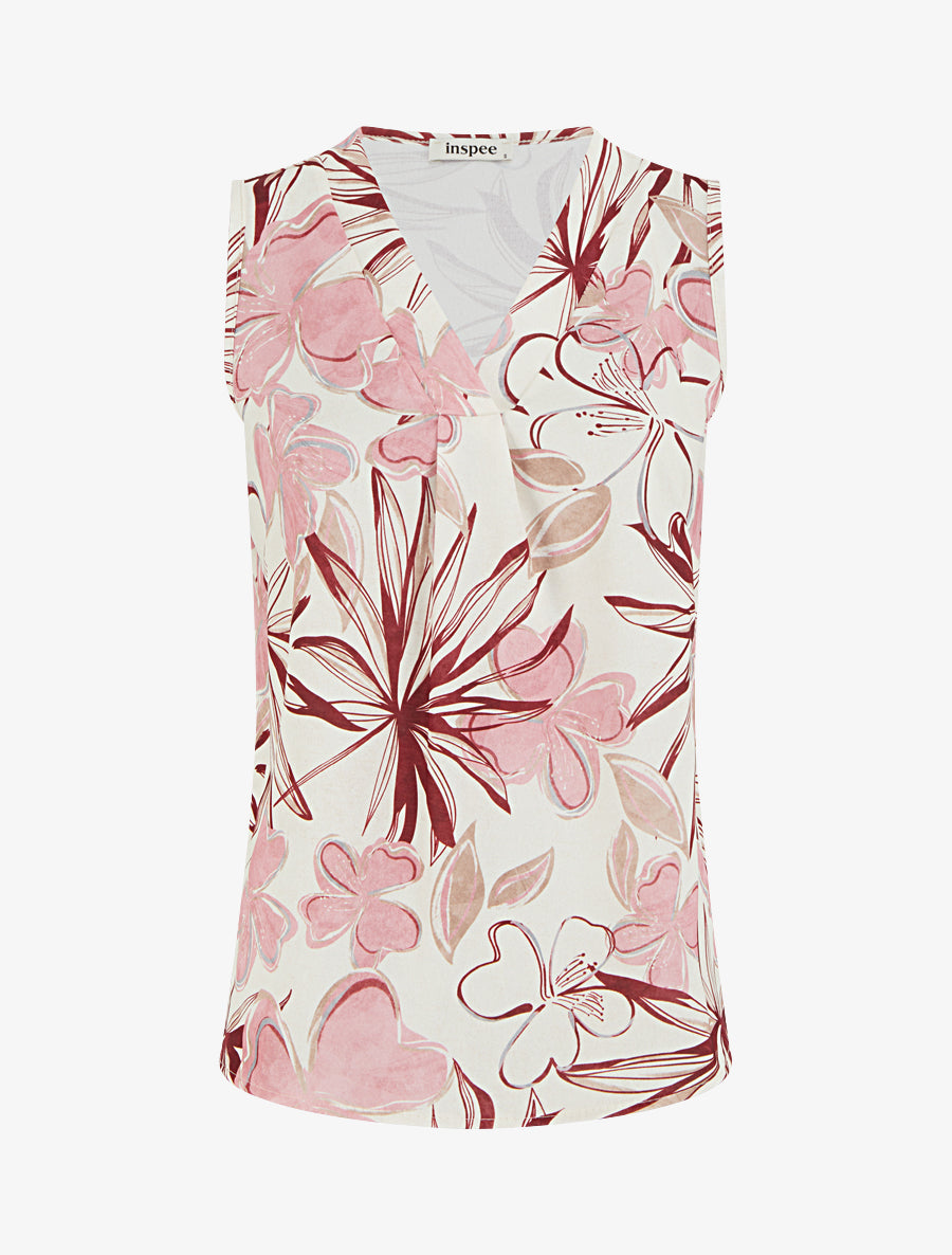 Top droit sans manches imprimé hibiscus - Rose - 1