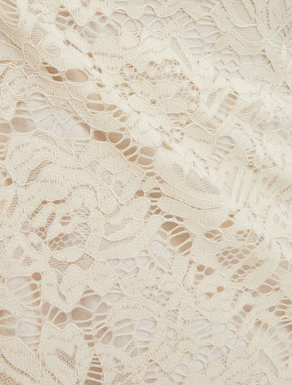 Top en dentelle à manches courtes - Beige - 3