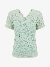Top en dentelle à manches courtes - Vert clair - 1