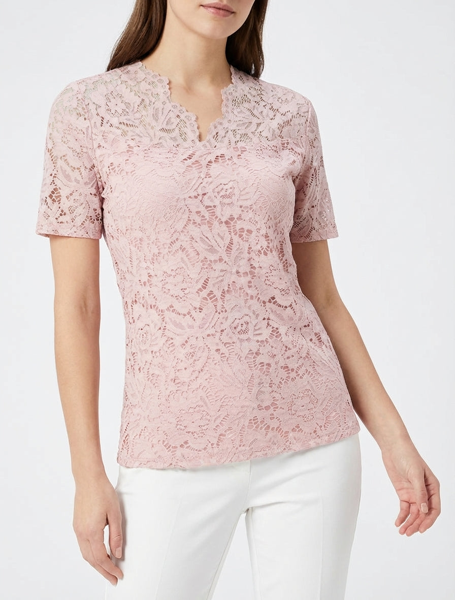 Top de encaje con mangas cortas - Rosa