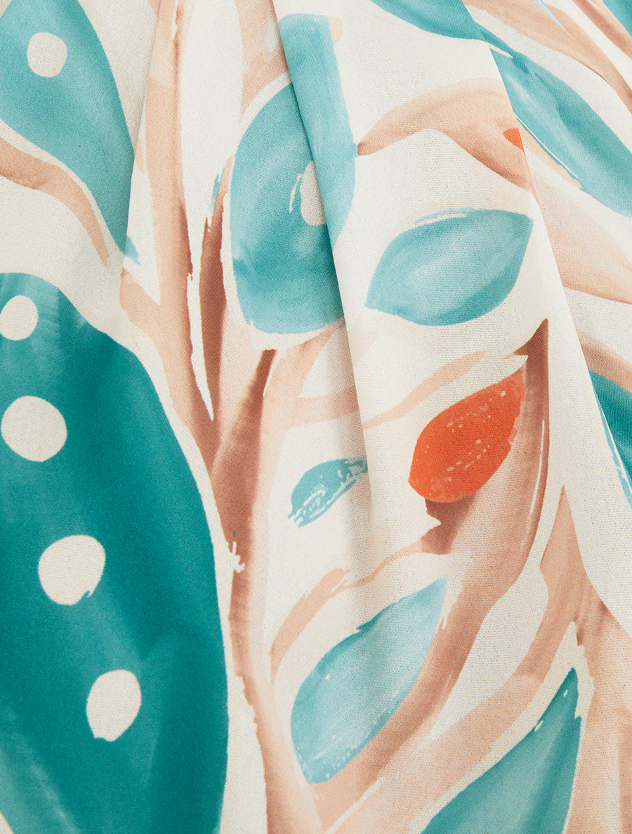 Top boule à col américain imprimé végétal - Turquoise - 3