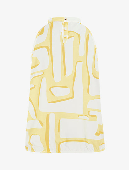 Top boule à col américain imprimé abstrait - Jaune - 2