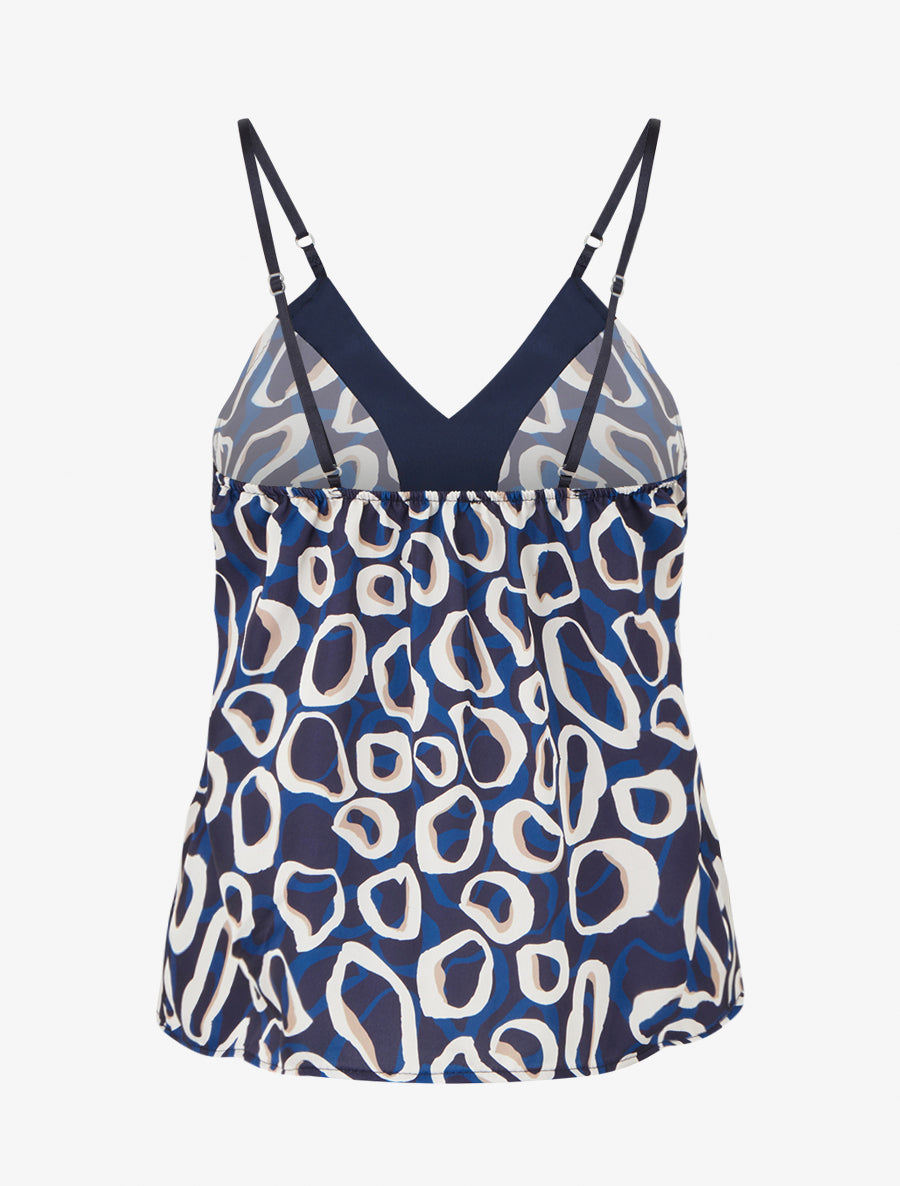 Caraco satiné imprimé graphique - Marine - 2