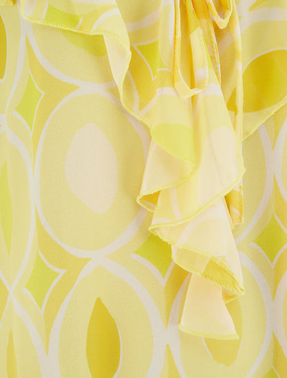 Caraco à col V volanté imprimé graphique - Jaune - 3