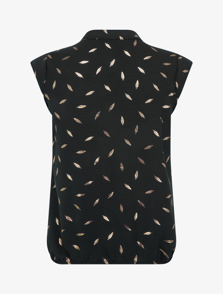 Top élastiqué à imprimé plumes irisées - Noir - 2