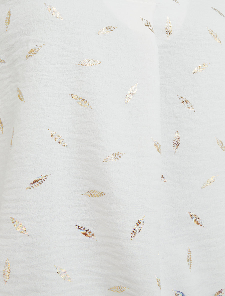 Top élastiqué à imprimé plumes irisées - Blanc - 3