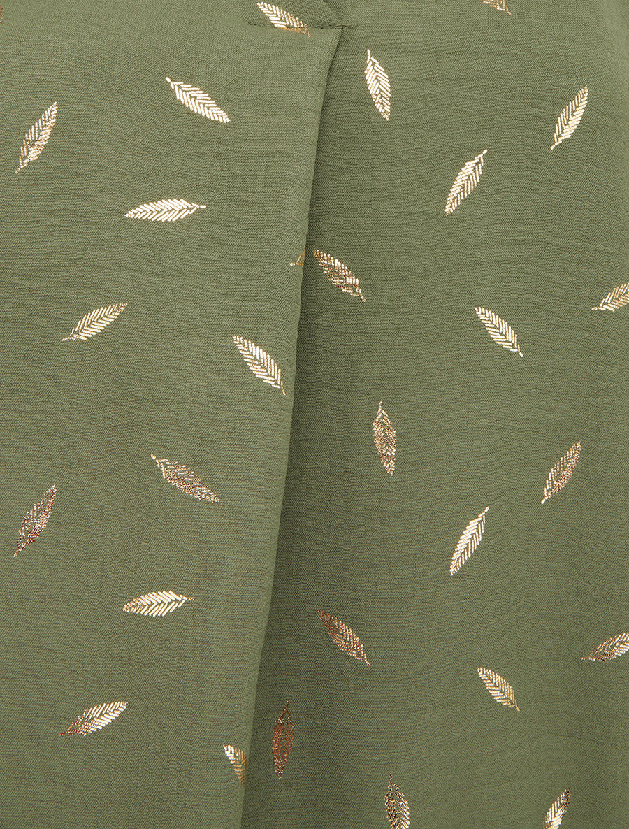 Top élastiqué à imprimé plumes irisées - Kaki - 3