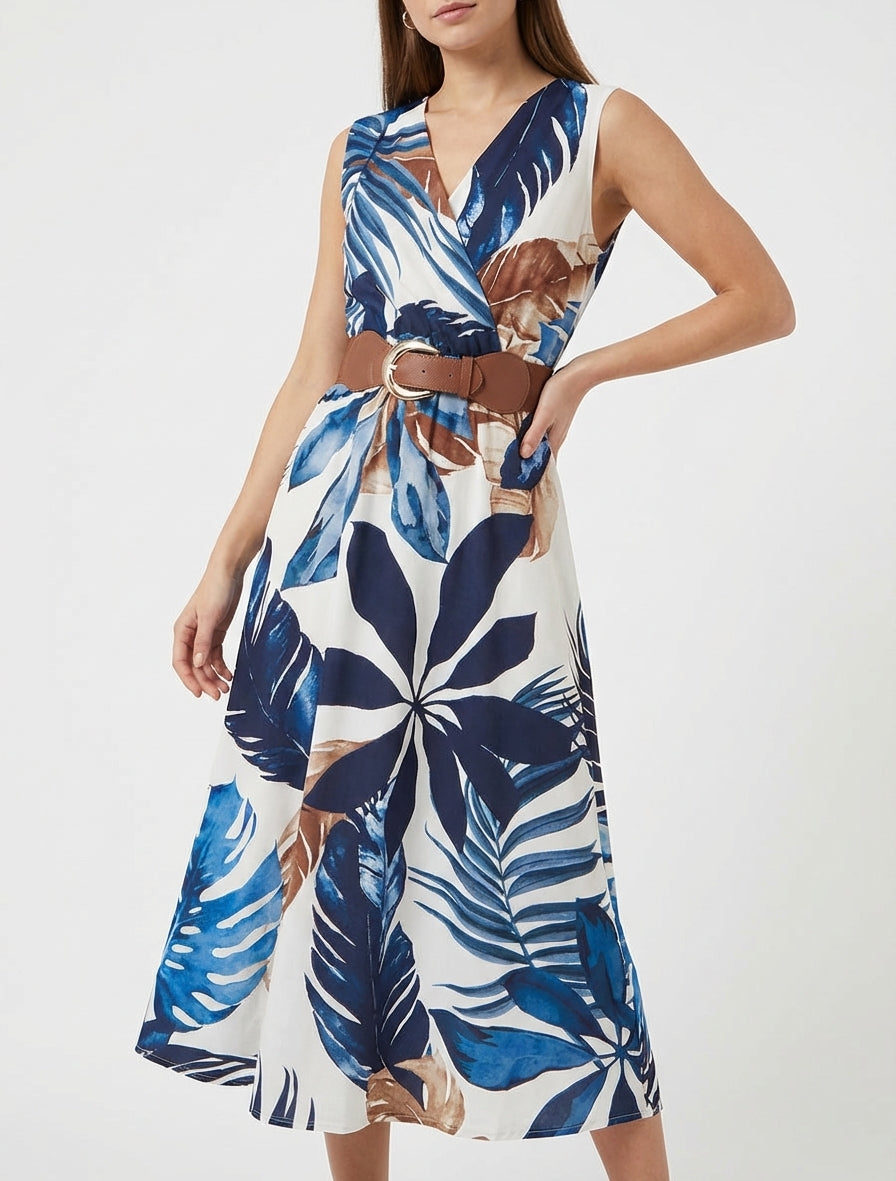 Vestido sin mangas estampado de hojas - Marine