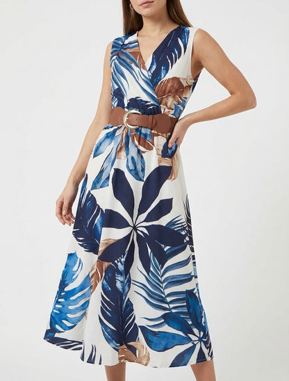 Vestido sin mangas estampado de hojas - Marine