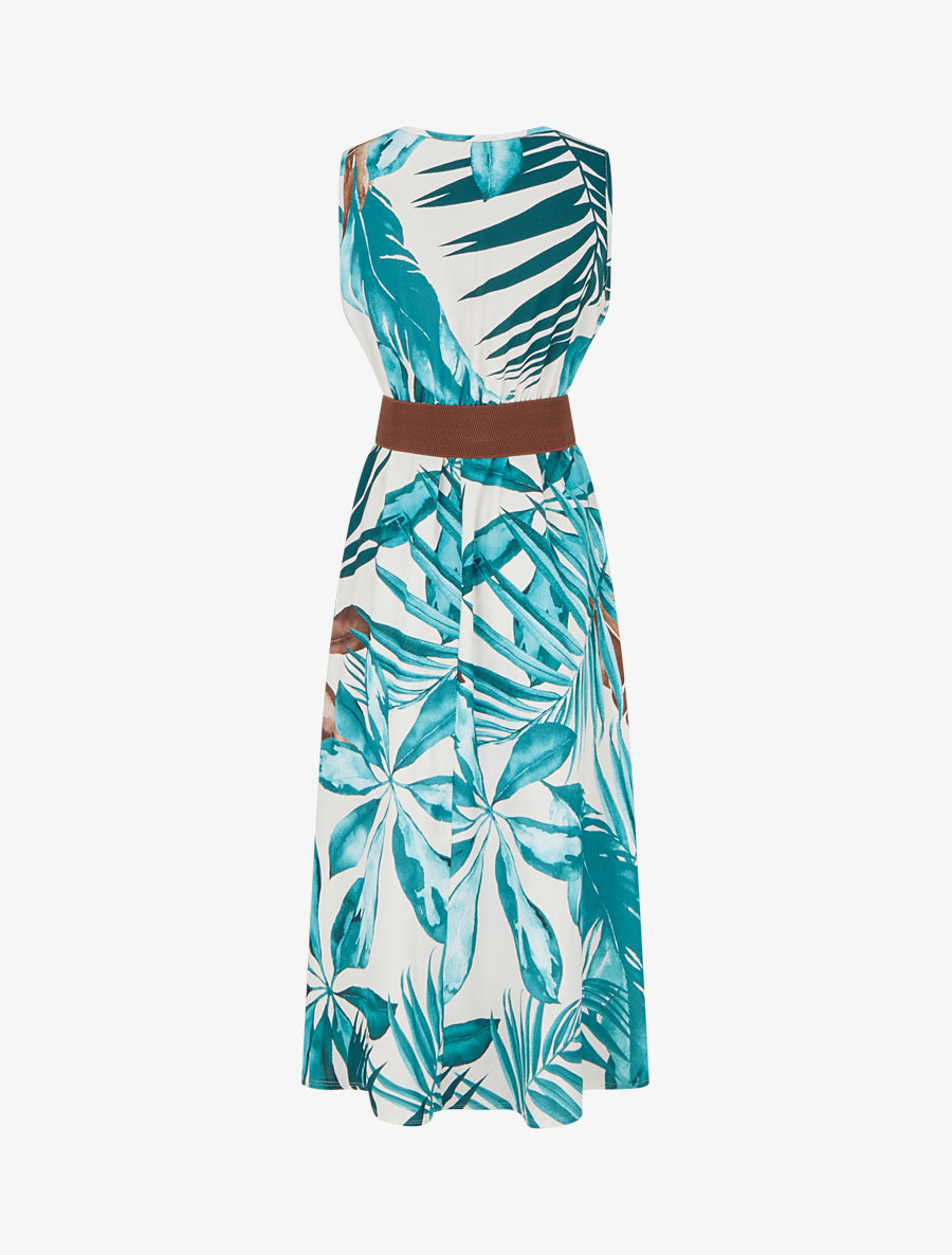 Robe sans manches imprimé feuillage - Bleu canard - 2