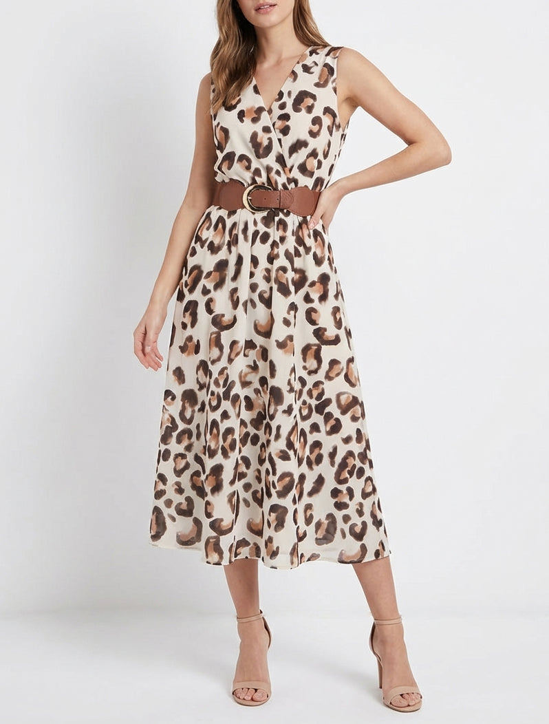 Vestido sin mangas estampado de leopardo - Marrón