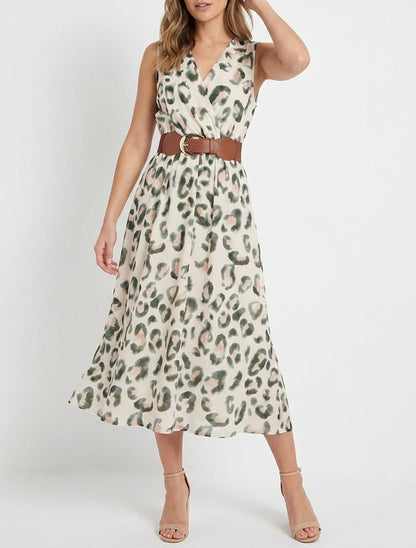 Vestido sin mangas estampado de leopardo - Caqui