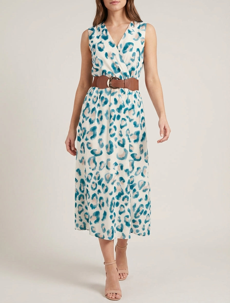 Vestido sin mangas estampado de leopardo - Verde