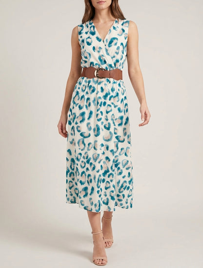 Vestido sin mangas estampado de leopardo - Verde