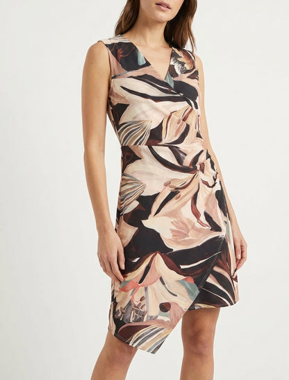 Vestido estilo cruzado sin mangas con estampado de flores de lis - Negro