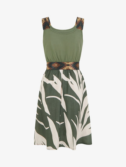 Robe imprimé graphique à taille élastiquée fantaisie - Kaki - 2