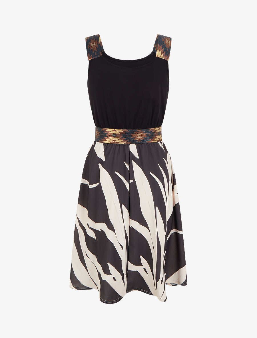 Robe imprimé graphique à taille élastiquée fantaisie - Noir - 2