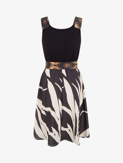 Robe imprimé graphique à taille élastiquée fantaisie - Noir - 2