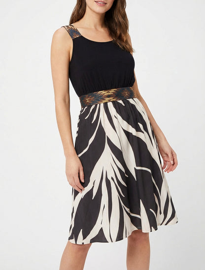 Vestido estampado gráfico con cintura elástica de fantasía - Negro