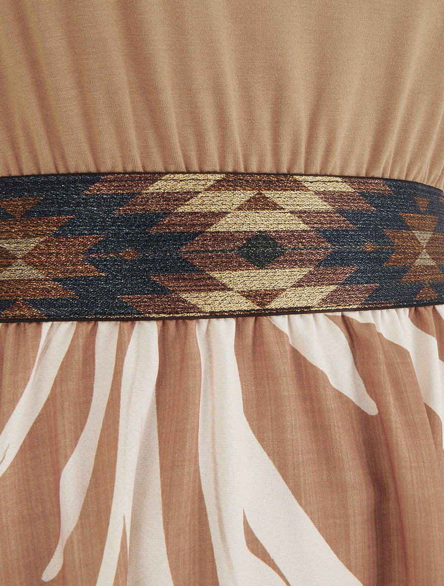 Robe imprimé graphique à taille élastiquée fantaisie - Camel - 3