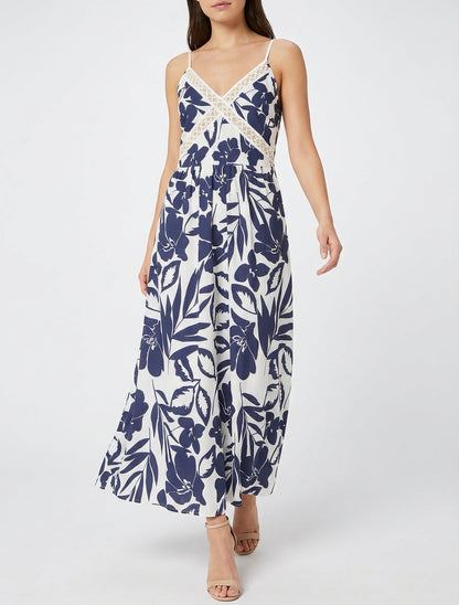 Vestido floreado con inserto de bordado - Marine