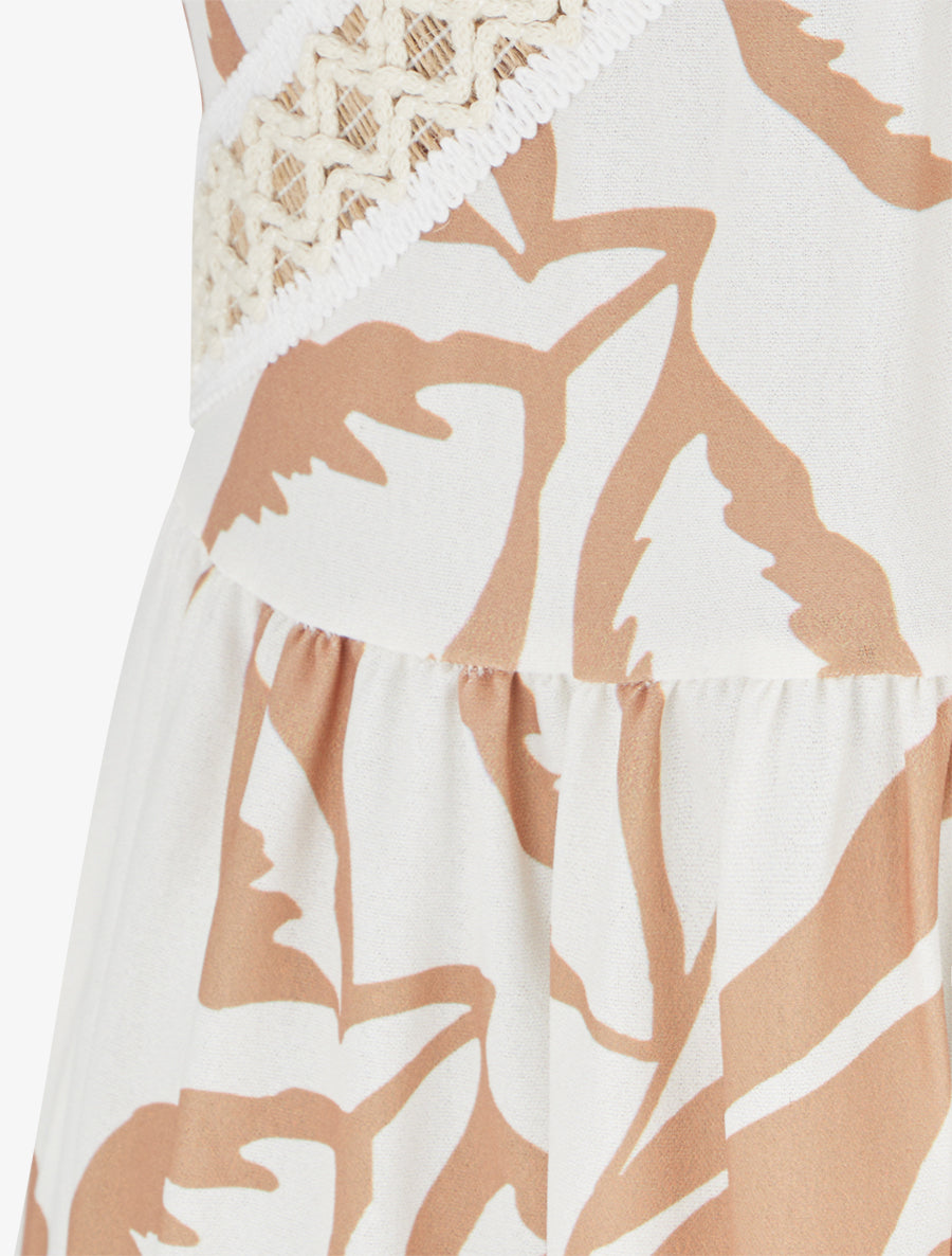 Robe fleurie à empiècement broderie - Camel - 3