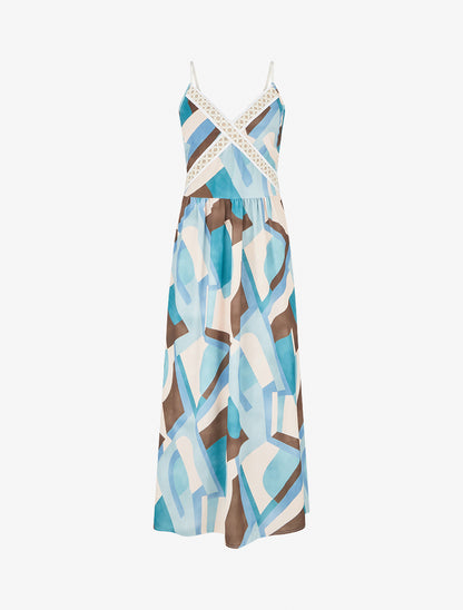 Robe imprimé graphique à empiècement broderie - Vert d&