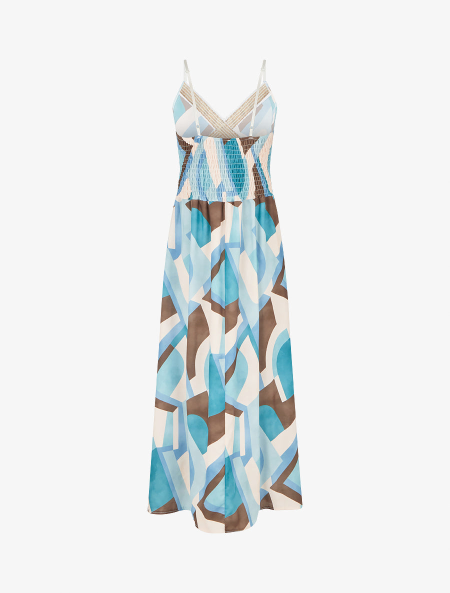 Robe imprimé graphique à empiècement broderie - Vert d&