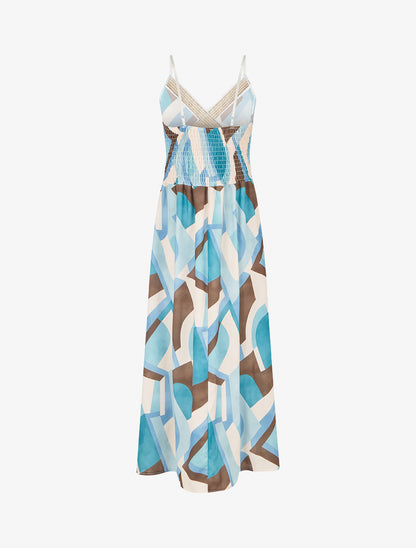 Robe imprimé graphique à empiècement broderie - Vert d&